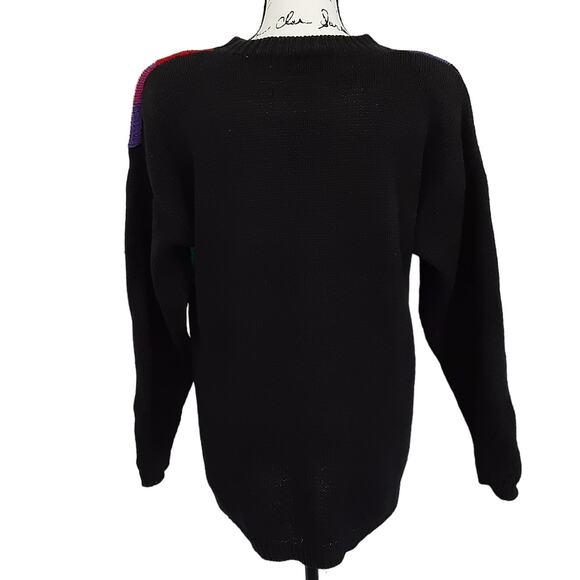 Vintage 1980s Color Block Rosette Art Deco Crewneck Tunic Sweater Shoulder Pads - Picture 4 of 9